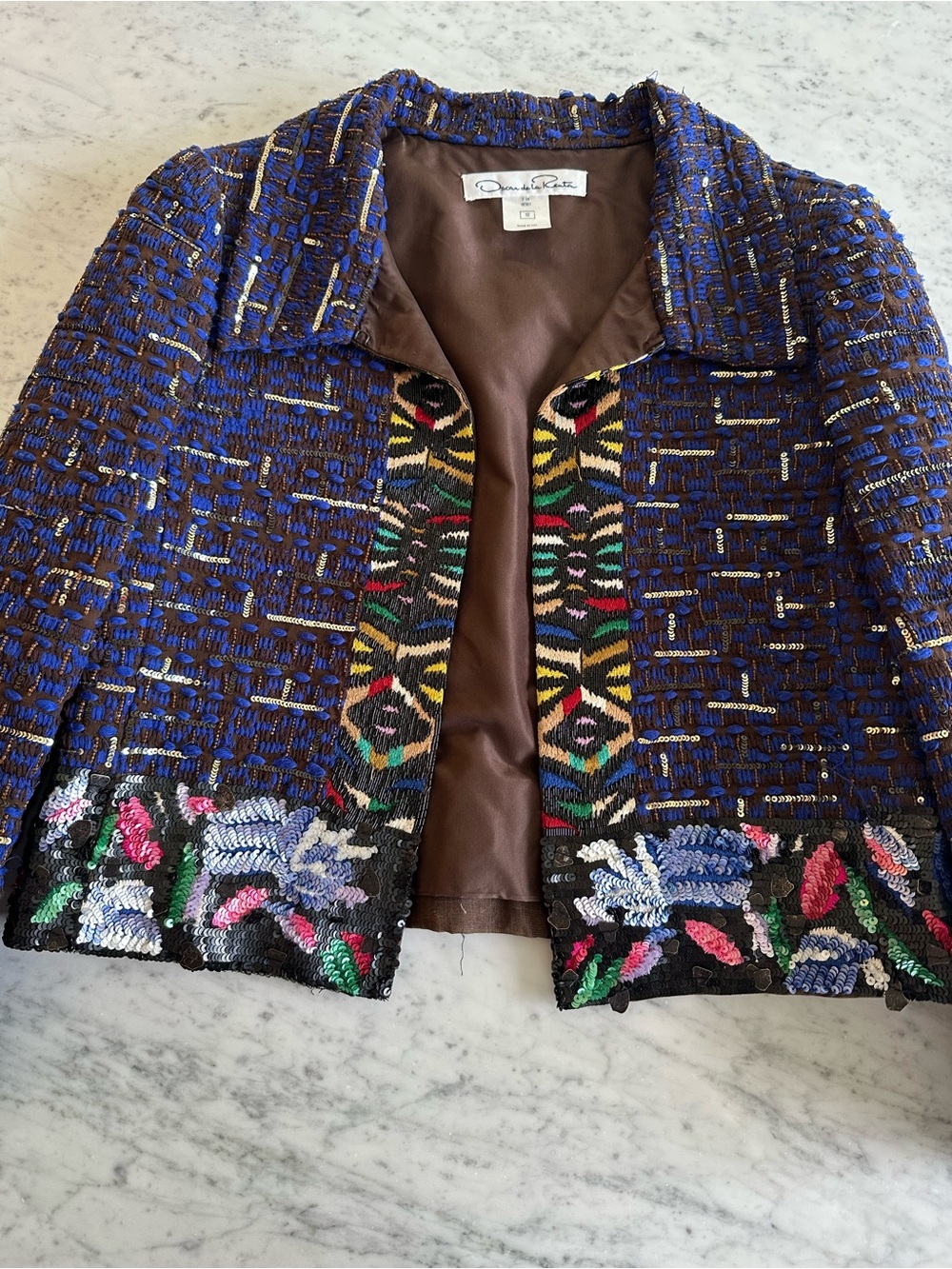 Oscar de la Renta vintage Blue Tweed Embellished Jacket